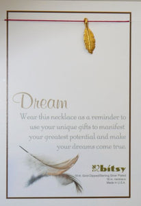 Bitsy Gold Feather Charm Necklace - Dream
