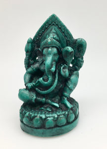 Nepali Green Seated Ganesh Statue Figurine