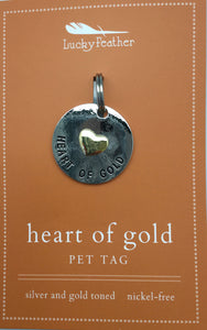 Lucky Feather Heart of Gold Engraveable Dog or Cat Pet Collar Tag