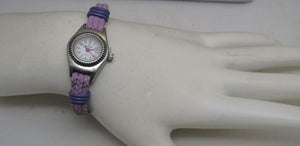 Peyote Bird Small Face Watch with Braided Purple Leather Band and Heart Toggle