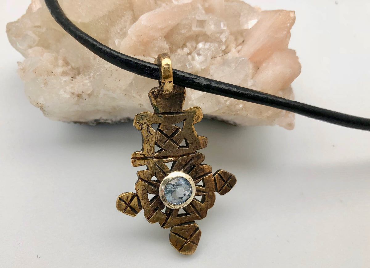 African Trade Beads Gold of Africa Ethiopian Cross Necklace with