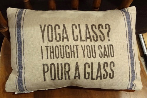 Yoga Class I Thought You Said Pour a Glass Brown & Blue Throw Pillow