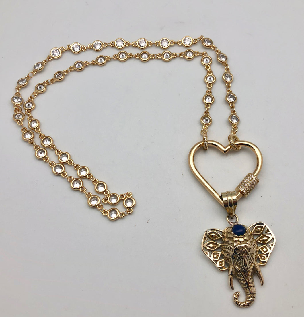 Bhakti Panda New Love Golden Elephant Heart Carabiner Necklace