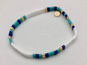 Caryn Lawn Supernova Turquoise Navy and White Bead Bracelet