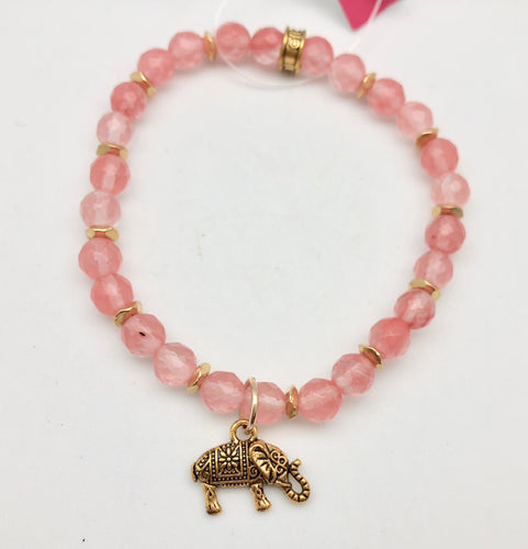 Chavez for Charity Rose Quartz Bracelet with Gold Elephant - Susan Love Research Foundation