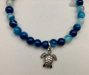 Chavez for Charity Blue Agate Bracelet with Turtle Charm - Providing Safe Water