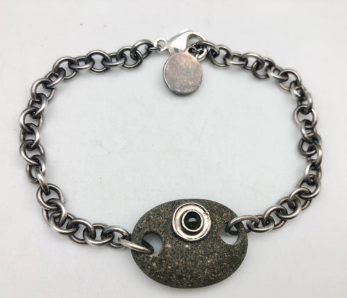 Cheryl Dufault Designs River Rock & Garnet Silver Chain Bracelet