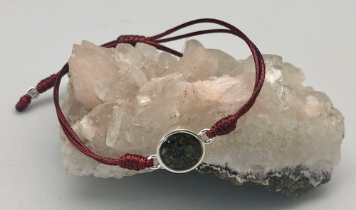 Dune Jewelry Touch the World Humanitarian Medical Care 7 Continents Sand, Maroon String & Staff of Hermes Charm Bracelet