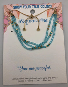 You Are Peaceful Aquamarine and Gold Affirmation Slip Bracelet