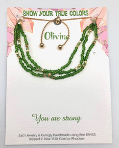 You Are Strong Olivine and Gold Affirmation Slip Bracelet