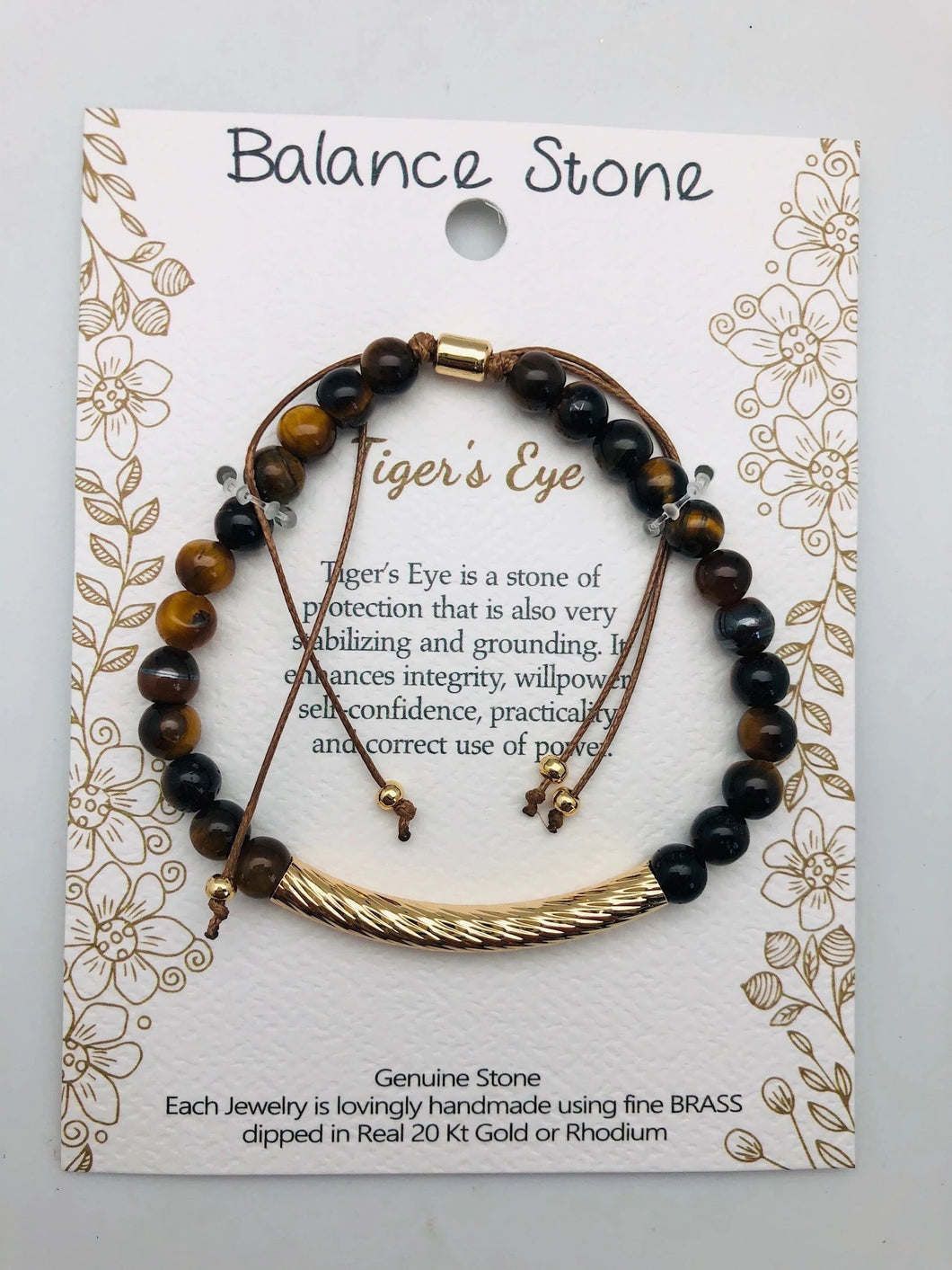 Protection and Stability Tigers Eye and Gold Affirmation Slip Bracelet