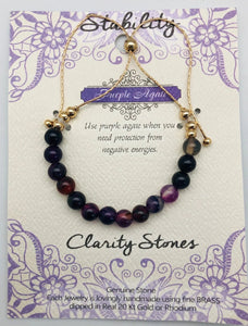 Clarity Stones Stability & Protection Purple Agate Affirmation Slip Bracelet