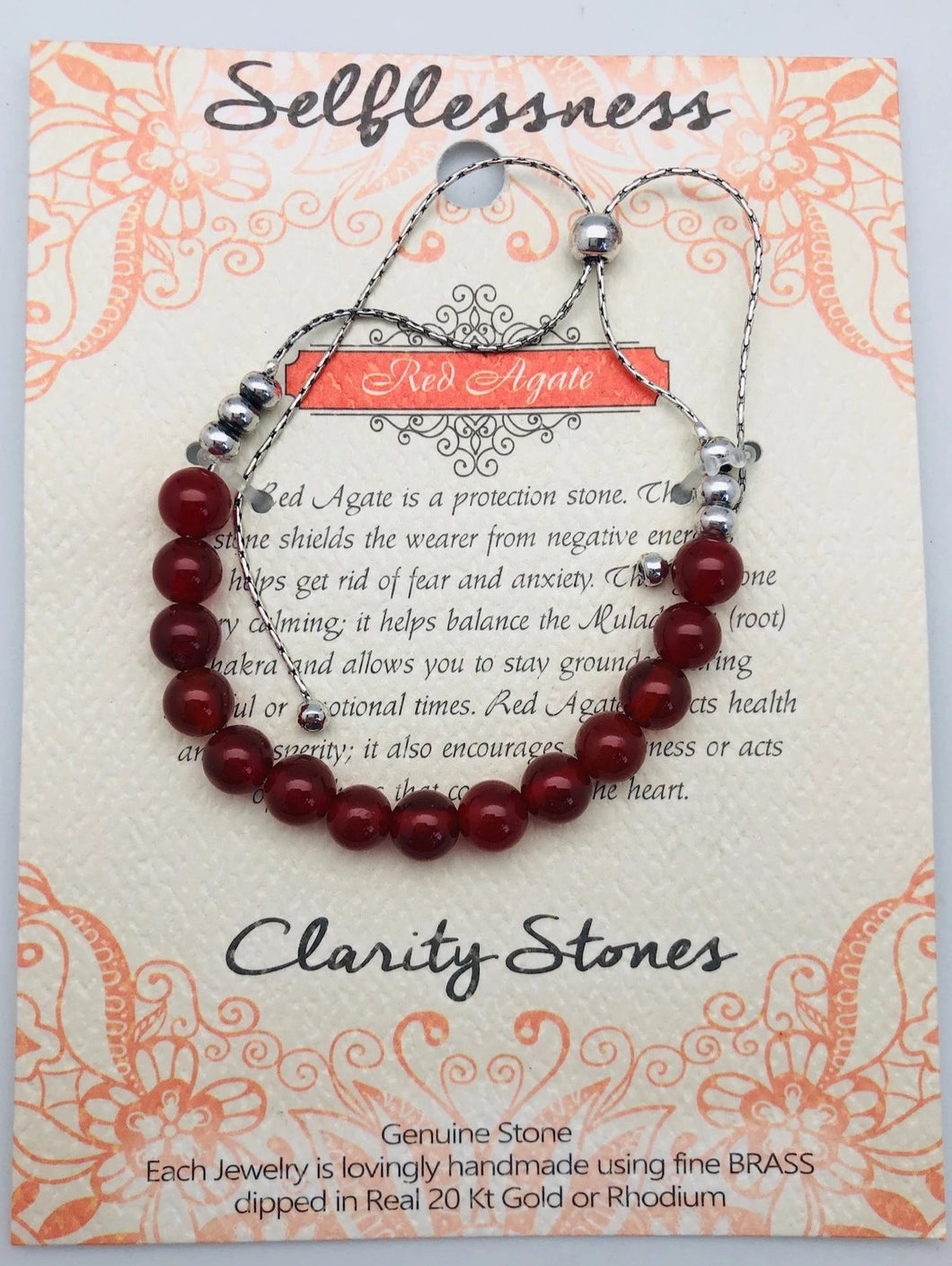 Red Agate Clarity Stone Bracelet Selflessness and Peace