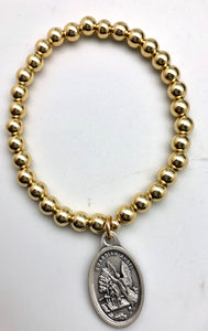 Saint Michael Guardian Angel Protection & Healing Gold Bead Elastic Bracelet