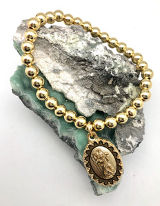 Saint Christopher Guardian & Protection Gold Bead Elastic Bracelet