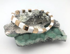 Caryn Lawn Tiny Tile White and Gold Bead Bracelet