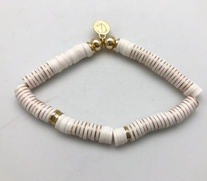 Caryn Lawn Seaside White and Gold Large Skinny Disc Bracelet