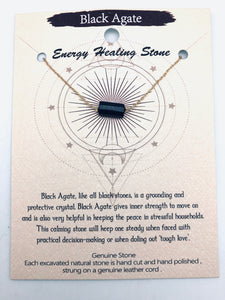 Energy Healing Stone Black Agate Necklace