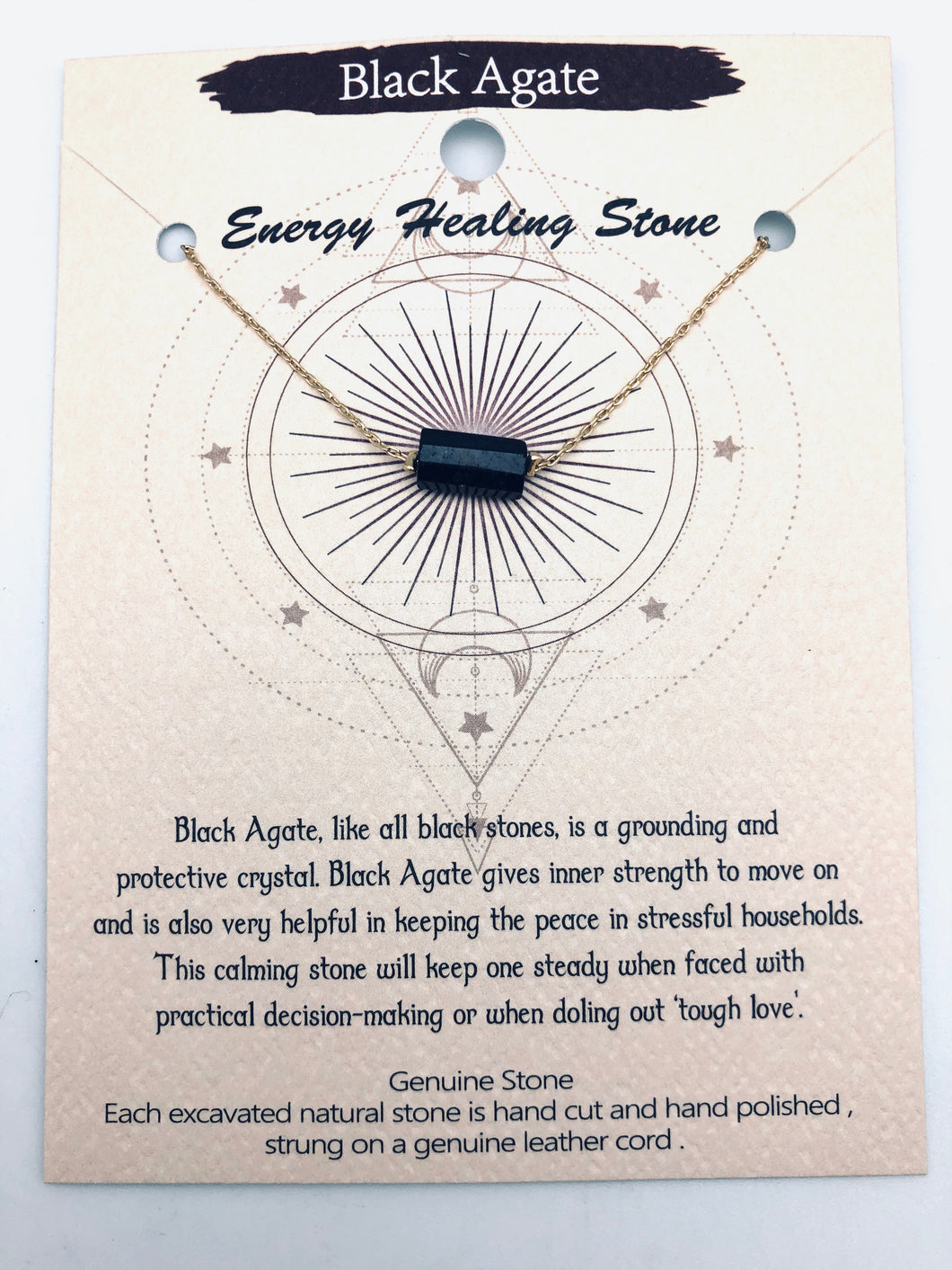 Energy Healing Stone Black Agate Necklace