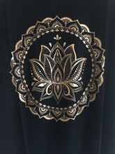 Black and Gold Lotus Design Drapey Short Sleeve Top Yoga Shirt