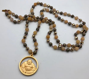Bhakti Panda Peaceful Joy Gold Buddha Pendant Mala Necklace