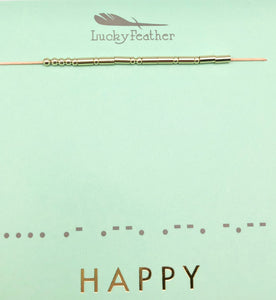 Lucky Feather Morse Code Happy Gold Bead Necklace