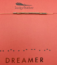 Lucky Feather Morse Code Dreamer Gold Bead Necklace