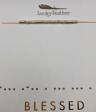 Lucky Feather Morse Code Blessed Gold Bead Necklace
