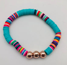 Love Lisa Turquoise and Multicolor Disc Bracelet with Three Gold Beads