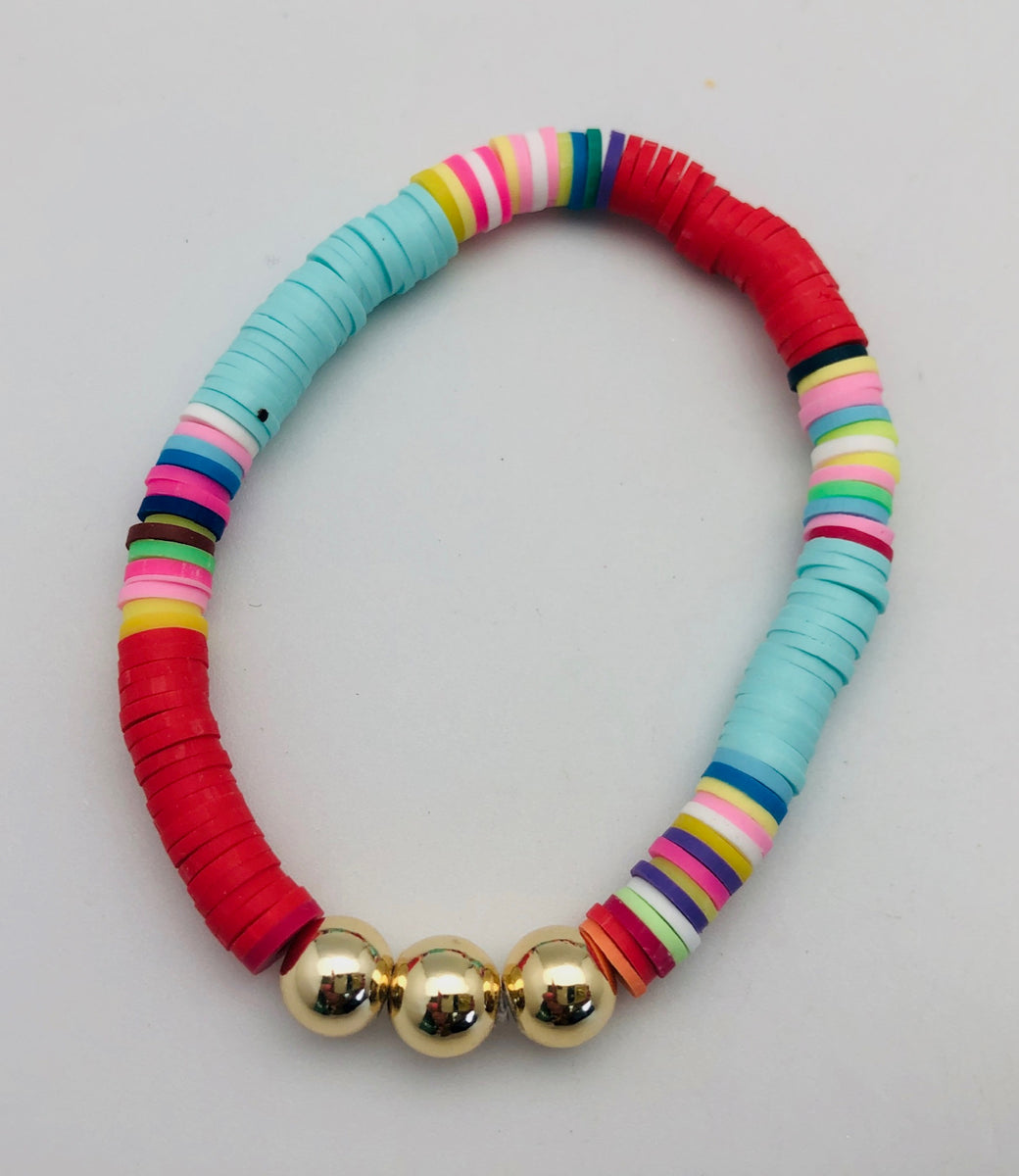 Love Lisa Turquoise and Multicolor Disc Bracelet with Three Gold Beads ...