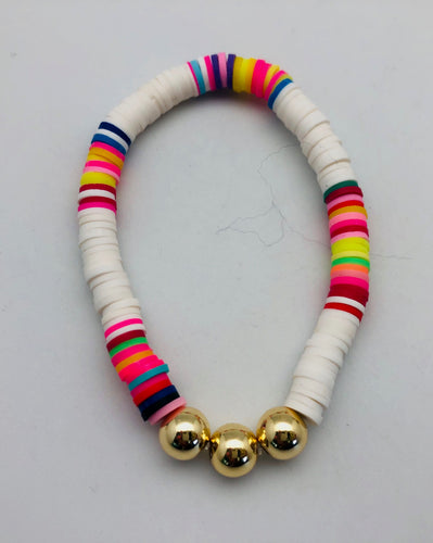 Love Lisa White and Multicolor Disc Bracelet with Three Gold Beads