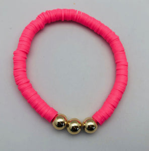 Love Lisa Neon Pink Disc Bracelet with Gold Beads