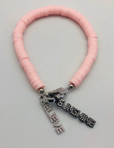 Love Lisa Baby Pink Disc Bracelet with Crystal Charm Catcher