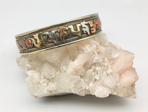 Modern Tibet Triple Metal and Coral Om Mani Padme Hum Cuff Bracelet