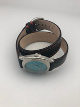 Peyote Bird Turquoise Face Watch with Dark Brown Double Wrap Leather Band