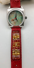 Peyote Bird Turquoise Face Watch with Red Bead Chili Rose Band