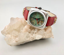 Peyote Bird Turquoise Face Watch with Red Bead Chili Rose Band