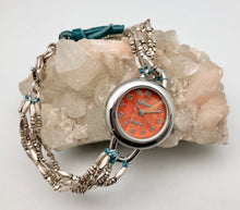 Peyote Bird Coral Face Watch with Thai Silver Bead Bracelet Band