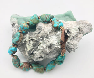 Peyote Bird Blossoming Health Turquoise Nugget Bracelet with Silver Flower Clasp