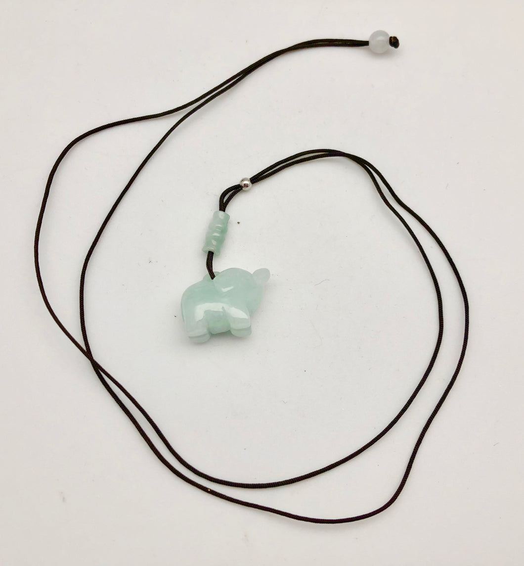 Jade by Nikolai Green Jadeite Carved Elephant and Bamboo Y Necklace - Fortune and Happiness