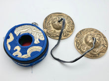 Nepali Bronze Small Tingsha Bells with Blue Silk Carrying Case