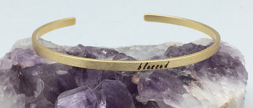 Matte Gold Affirmation Bangle Bracelet - Blessed