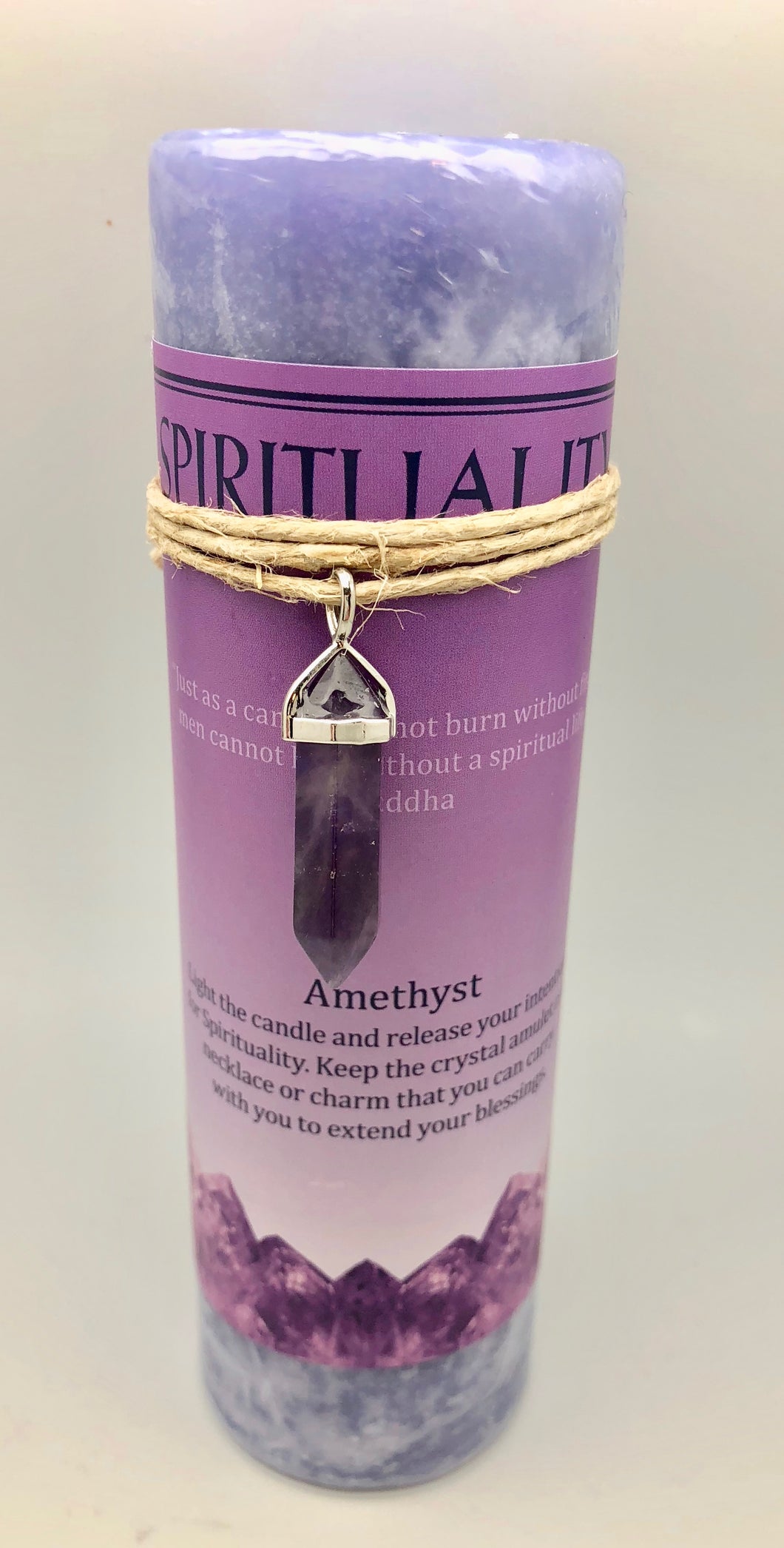 Spirituality Affirmation Candle with Double Pointed Amethyst Crystal
