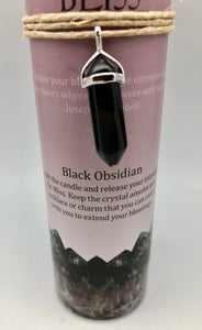 Bliss Affirmation Candle with Double Pointed Black Obsidian Crystal