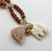 Rudraksh Seed & Crystal Mala Necklace with Lucky Elephant
