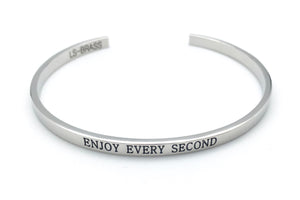 Silver Affirmation Bangle Bracelet - Enjoy Every Second