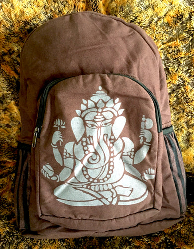 Ganesh Remover of Obstacles Brown Cotton Backpack