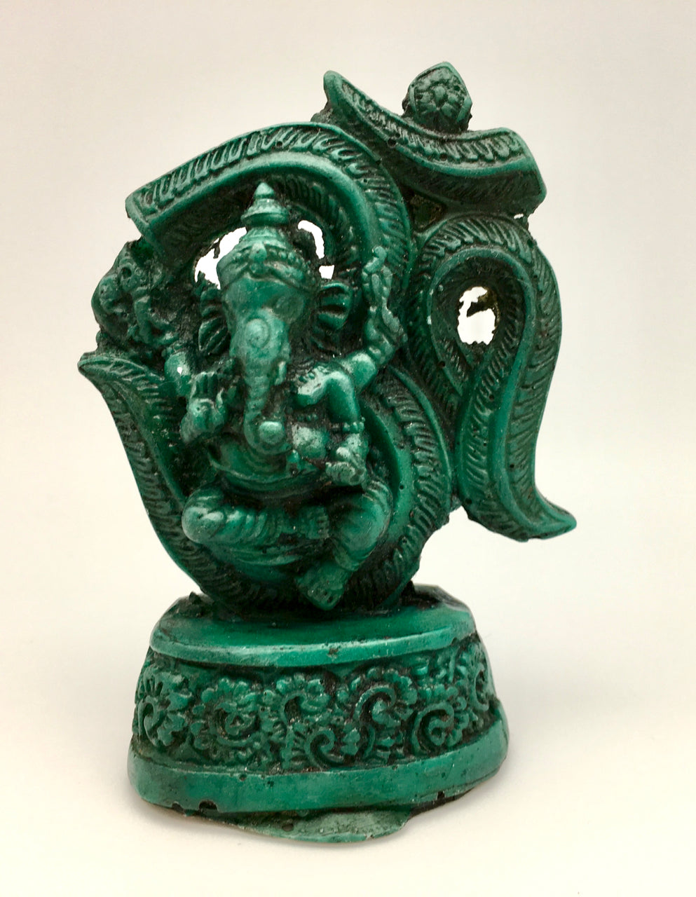 Nepali Green Ganesh Statue Figurine Seated in Om