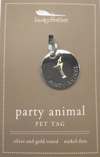 Lucky Feather Party Animal Engraveable Dog or Cat Pet Collar Tag