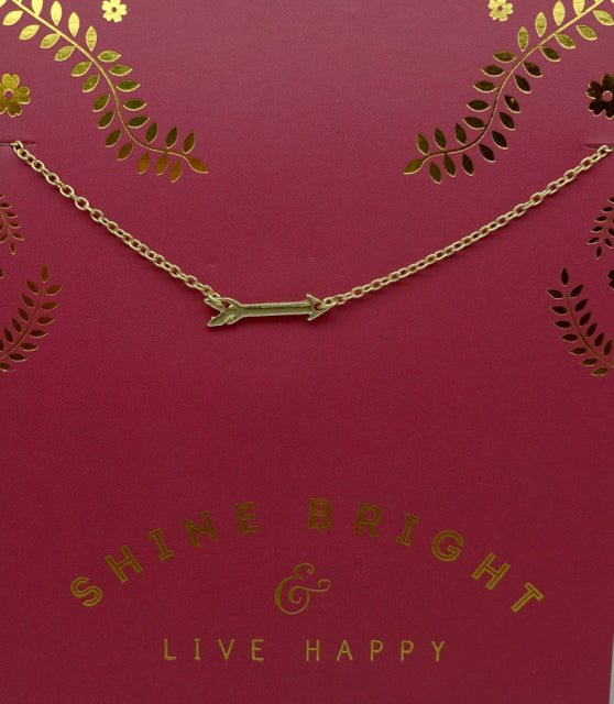 Lucky Feather Shine Bright & Live Happy Gold Arrow Necklace